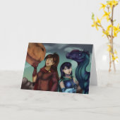 Mädchen mit Dinosauriern Karte (Gelbe Blume)