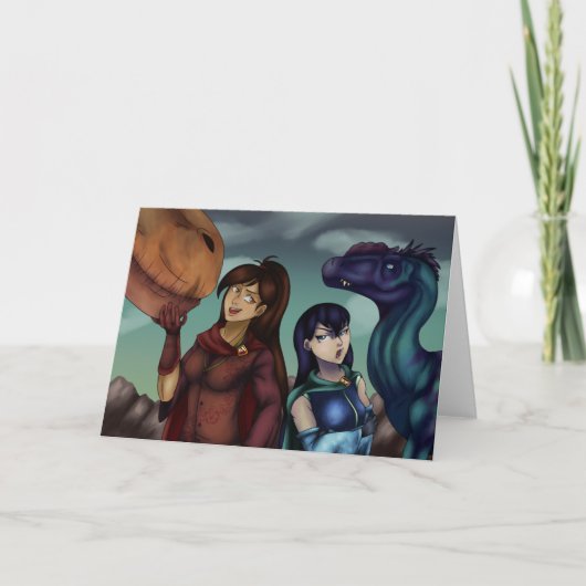 Mädchen mit Dinosauriern Karte (Vorderseite)