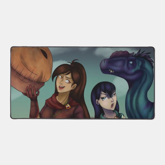 Mädchen mit Dinosauriern Schreibtischunterlage (Vorderseite)