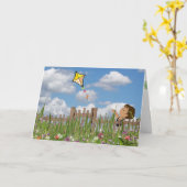 Mädchen mit Drachen im Garten Karte (Gelbe Blume)