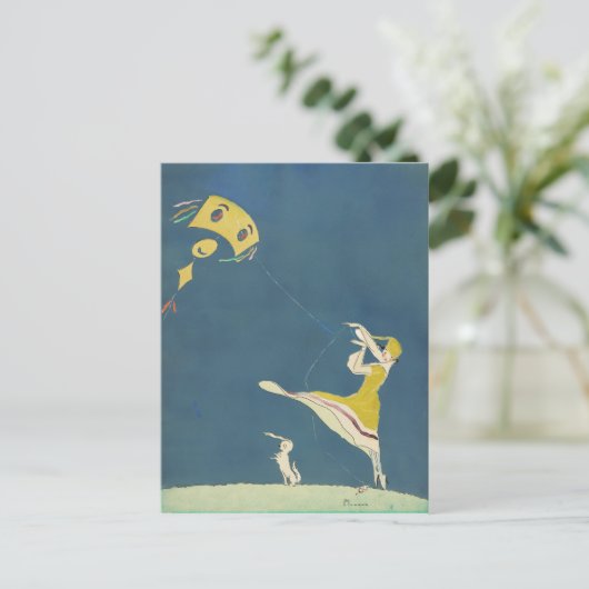 Mädchen mit Drachen und Hund (1917) Postkarte (Stehend Vorderseite)