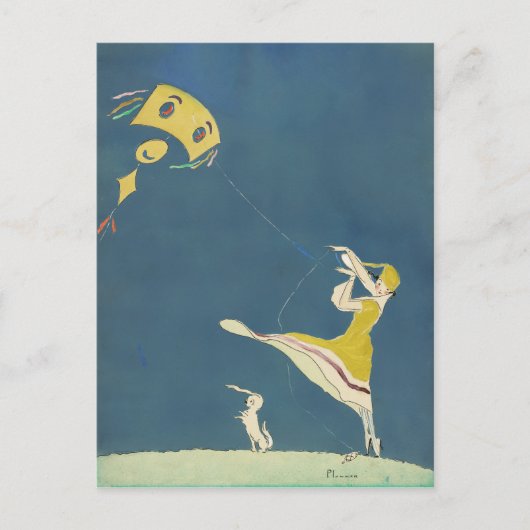 Mädchen mit Drachen und Hund (1917) Postkarte (Vorderseite)