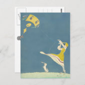 Mädchen mit Drachen und Hund Postkarte (Vorne/Hinten)