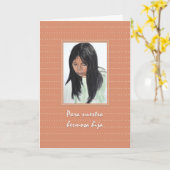 Mädchen mit dunklem Haar Cumpleaños Hija Geburtsta Karte (Gelbe Blume)