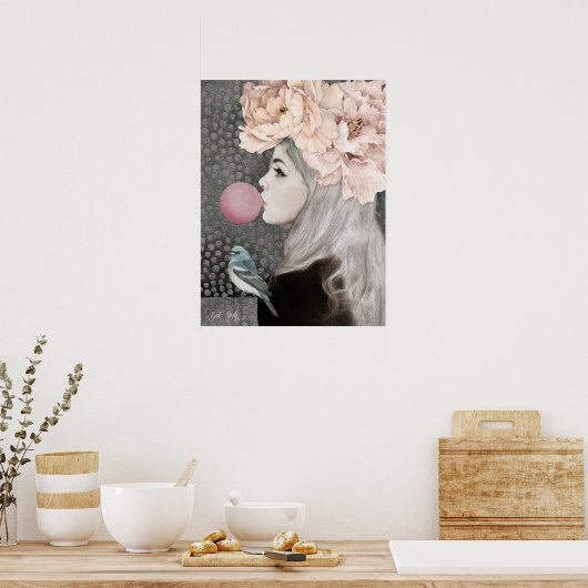 Mädchen mit einem Blasen-Kaugummi, Artwork-Archiv Poster (Küche)