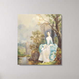 Mädchen mit einem Buch gesetzt in einem Park, Leinwanddruck
