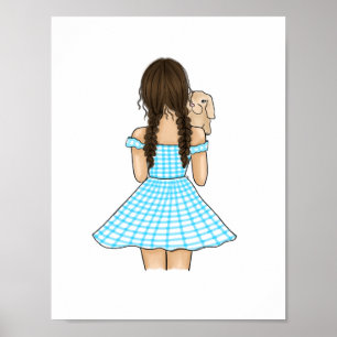 Mädchen mit einem cremefarbenen Hasen im Waldkinde Poster