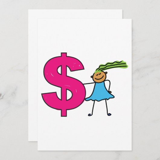 Mädchen mit einem Dollar-Zeichen Einladung (Vorne/Hinten)