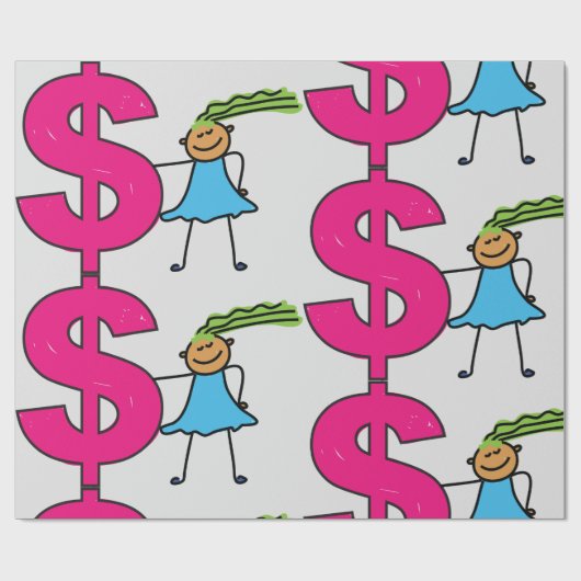 Mädchen mit einem Dollar-Zeichen Geschenkpapier (Flach)