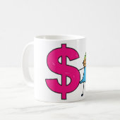 Mädchen mit einem Dollar-Zeichen Kaffeetasse (Vorderseite Links)