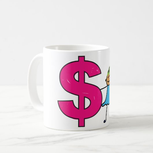 Mädchen mit einem Dollar-Zeichen Kaffeetasse (Vorderseite Links)