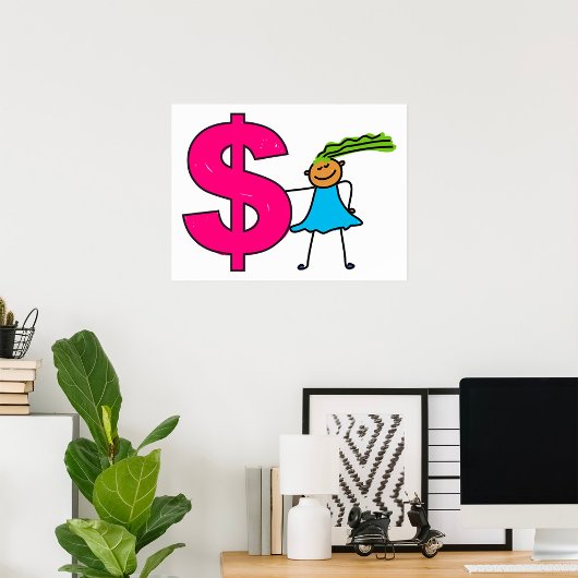 Mädchen mit einem Dollar-Zeichen Poster