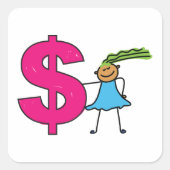 Mädchen mit einem Dollar-Zeichen Quadratischer Aufkleber (Vorderseite)