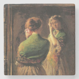 Mädchen mit einem grünen Schaf (von Joseph DeCamp) Steinuntersetzer