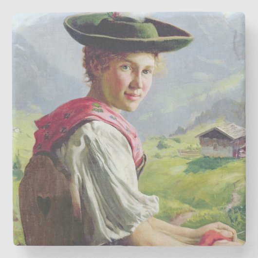 Mädchen mit einem Hut in der Gebirgslandschaft Steinuntersetzer (Vorderseite)