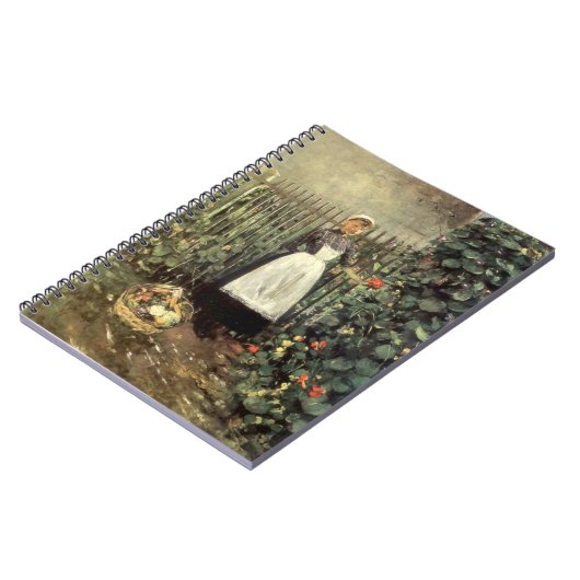 Mädchen mit einem Körbchen Gemüse im Garten Notizblock (Linke Seite)