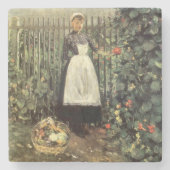 Mädchen mit einem Körbchen Gemüse im Garten Steinuntersetzer (Vorderseite)