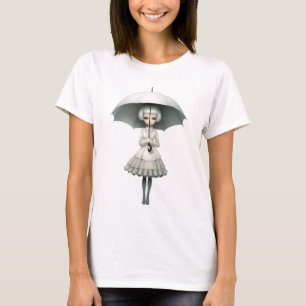 Mädchen mit einem Regenschirm in einem Vintage-Kle T-Shirt