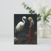 Mädchen mit einem riesigen weißen Vogel Postkarte (Stehend Vorderseite)