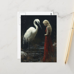 Mädchen mit einem riesigen weißen Vogel Postkarte