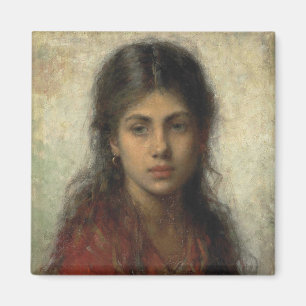 Mädchen mit einem roten Schaf (von Alexei Harlamof Magnet