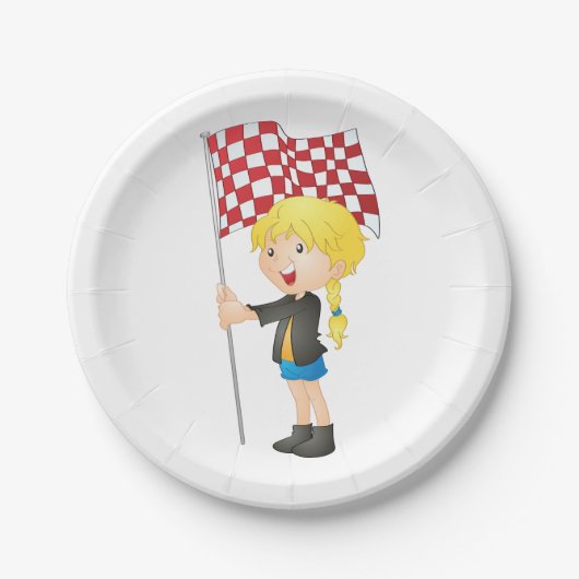 Mädchen mit einem Teller mit karierten Fahnen (Vorderseite)