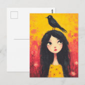 Mädchen mit einem Vogel auf ihrem Kopf Postkarte (Vorne/Hinten)