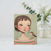 Mädchen mit einem Vogel auf ihrer Schulter Postkarte (Stehend Vorderseite)