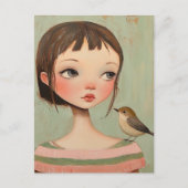 Mädchen mit einem Vogel auf ihrer Schulter Postkarte (Vorderseite)