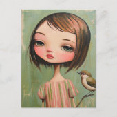 Mädchen mit einem Vogel Postkarte (Vorderseite)