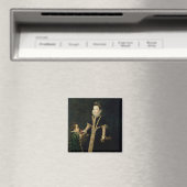 Mädchen mit einem Zwerg, das für ein Portrait geha Magnet (In Situ (Geschirrspüler))