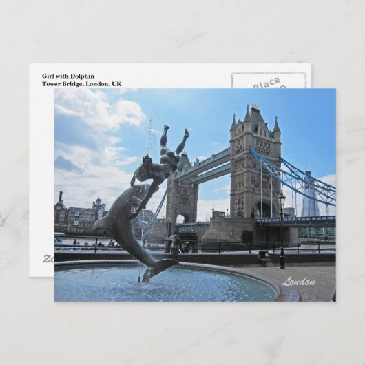 Mädchen mit einer Dolphin- und Tower Bridge-Postka Postkarte (Vorne/Hinten)