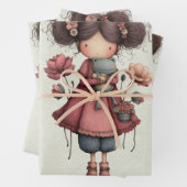 Mädchen mit einer Froschpuppe Niedlich und Whimsic Geschenkpapier Set (Beispiel)