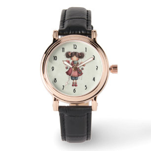 Mädchen mit einer Froschpuppe Niedlich Whimsical Armbanduhr
