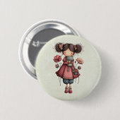 Mädchen mit einer Froschpuppe Niedlich Whimsical Button (Vorne & Hinten)