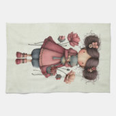 Mädchen mit einer Froschpuppe Niedlich Whimsical Geschirrtuch (Horizontal)