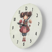 Mädchen mit einer Froschpuppe Niedlich Whimsical Große Wanduhr (Winkel)