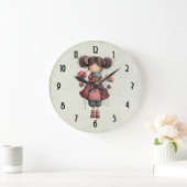 Mädchen mit einer Froschpuppe Niedlich Whimsical Große Wanduhr (Zuhause)