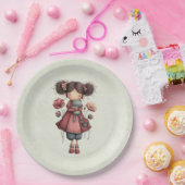 Mädchen mit einer Froschpuppe Niedlich Whimsical Pappteller (Party)