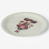 Mädchen mit einer Froschpuppe Niedlich Whimsical Pappteller (Schrägansicht)