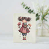 Mädchen mit einer Froschpuppe Niedlich Whimsical Postkarte (Stehend Vorderseite)