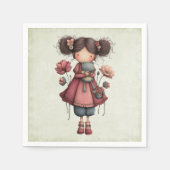 Mädchen mit einer Froschpuppe Niedlich Whimsical Serviette (Vorderseite)