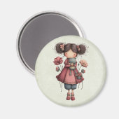 Mädchen mit einer Froschpuppe Süß und Whimsical Magnet (Vorderseite/Rückseite)