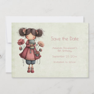 Mädchen mit einer Froschpuppe Süße, verspielte Geb Save The Date