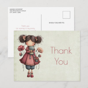 Mädchen mit einer Froschpuppe Süße, whimische Dank Postkarte