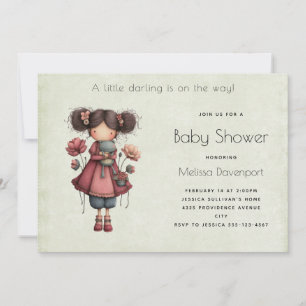 Mädchen mit einer Froschpuppe Süße Whimsical Baby  Einladung