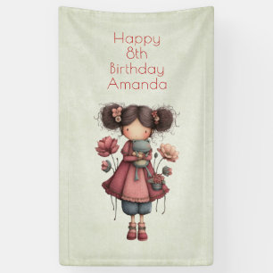 Mädchen mit einer Froschpuppe Süße Whimsical Gebur Banner
