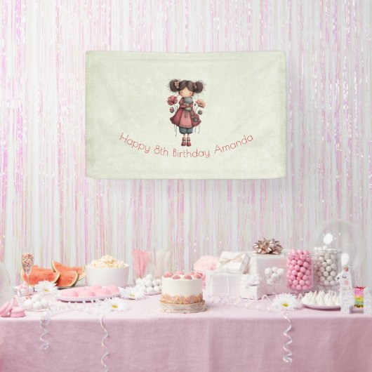 Mädchen mit einer Froschpuppe Süße Whimsical-Gebur Banner (Party)
