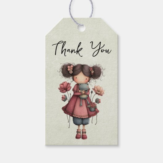 Mädchen mit einer Froschpuppe Süßes Whimsical Dank Geschenkanhänger (Vorderseite)