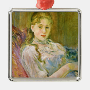 Mädchen mit einer grauen Hauskatze (von Berthe Mor Ornament Aus Metall